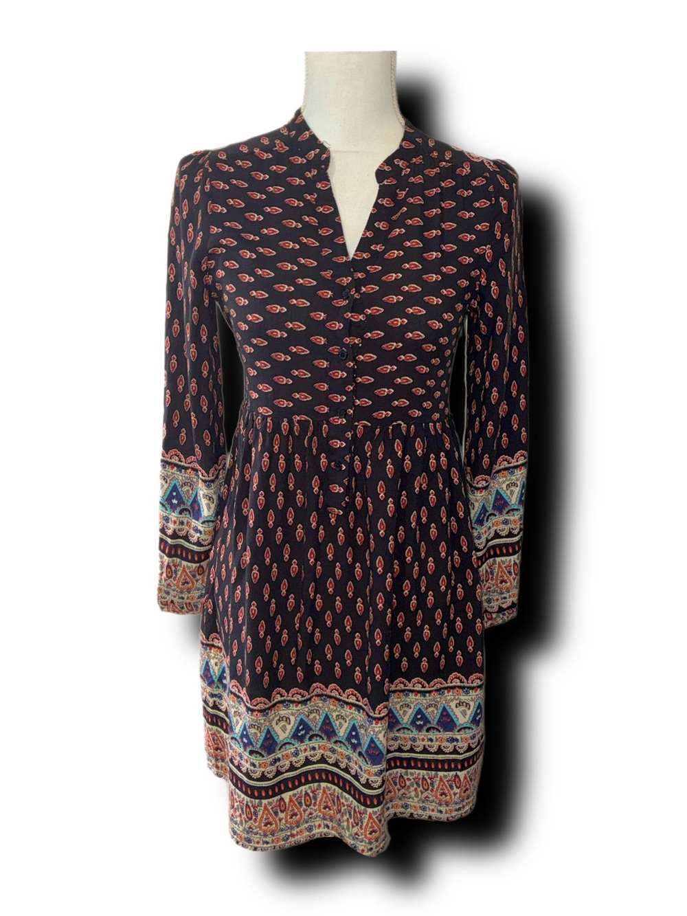 Earthbound Trading Co Paisley Border Mini Tunic Dress Boho Hippie Retro Vibes